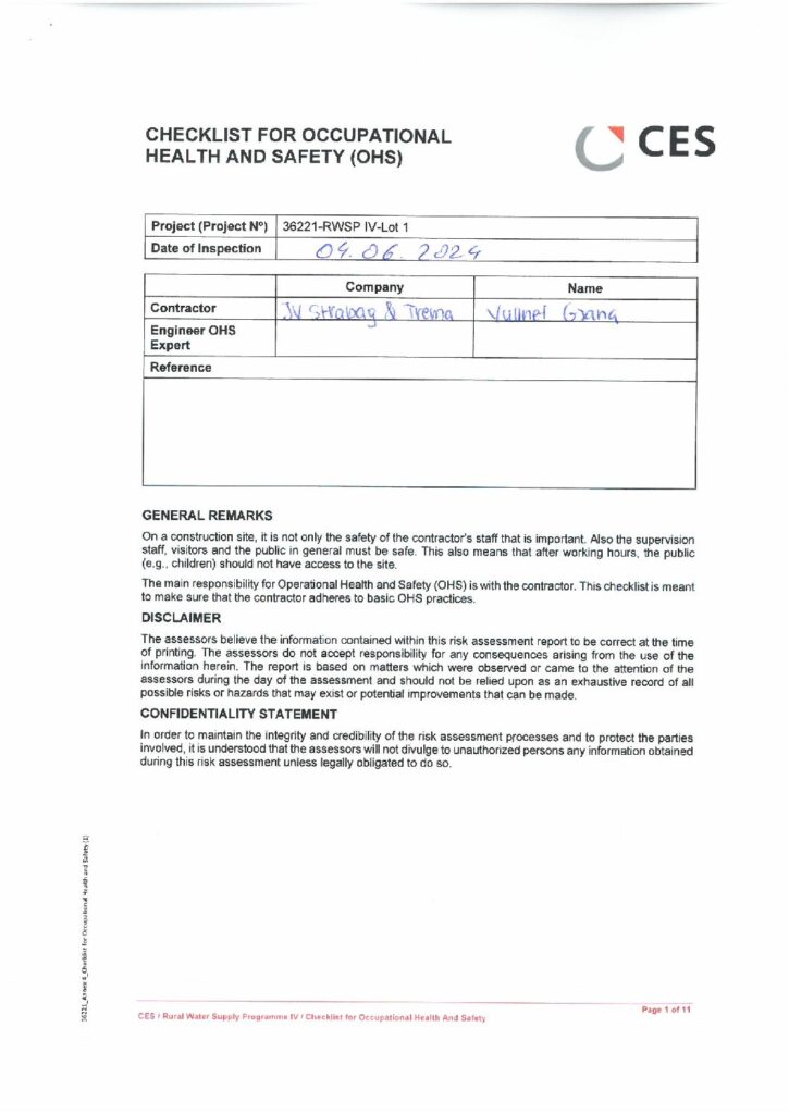 Checklist for OHS Lot.1 04.06.2024 - Fondi Shqiptar i Zhvillimit